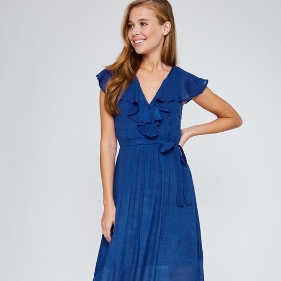 Royal Blue Ruffled Neckline Maxi Dress  NWT - Picture 4 of 5